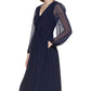 Vestido midi franzido com mangas de chiffon Jessica Howard feminino, azul, tamanho 8, pequeno