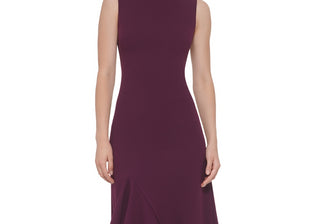 Vestido feminino Vince Camuto sem mangas com babados frontais e ameixa, tamanho 12