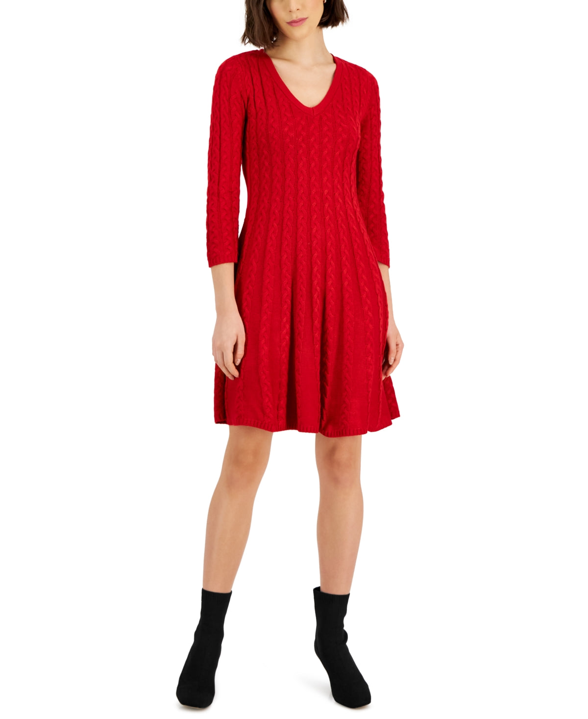 Vestido feminino Jessica Howard de malha trançada com ajuste evasê, vermelho, tamanho G