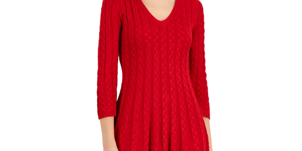 Vestido feminino Jessica Howard de malha trançada com ajuste evasê, vermelho, tamanho G