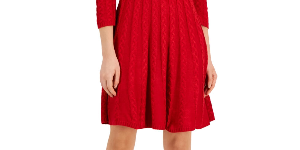Vestido feminino Jessica Howard de malha trançada com ajuste evasê, vermelho, tamanho G