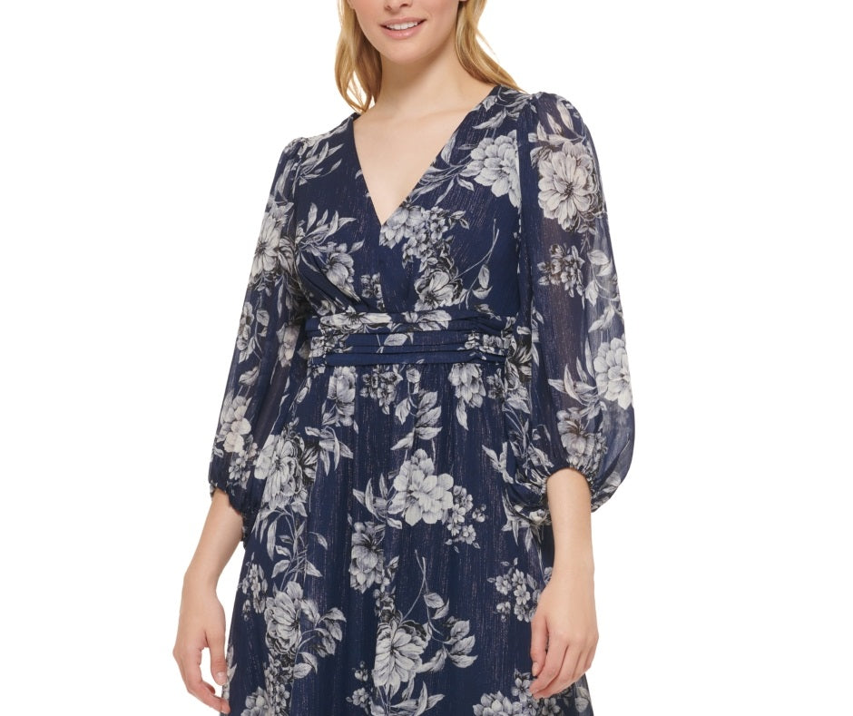 Vestido de chiffon feminino Jessica Howard, azul, tamanho 4, pequeno