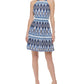 Vestido feminino Vince Camuto estampado, gola alta, ajuste evasê, azul, tamanho 8