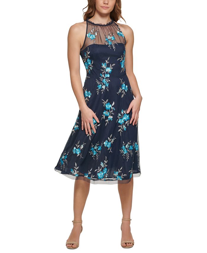 Vestido feminino estilo halter com bordado floral Vince Camuto, verde, tamanho 6