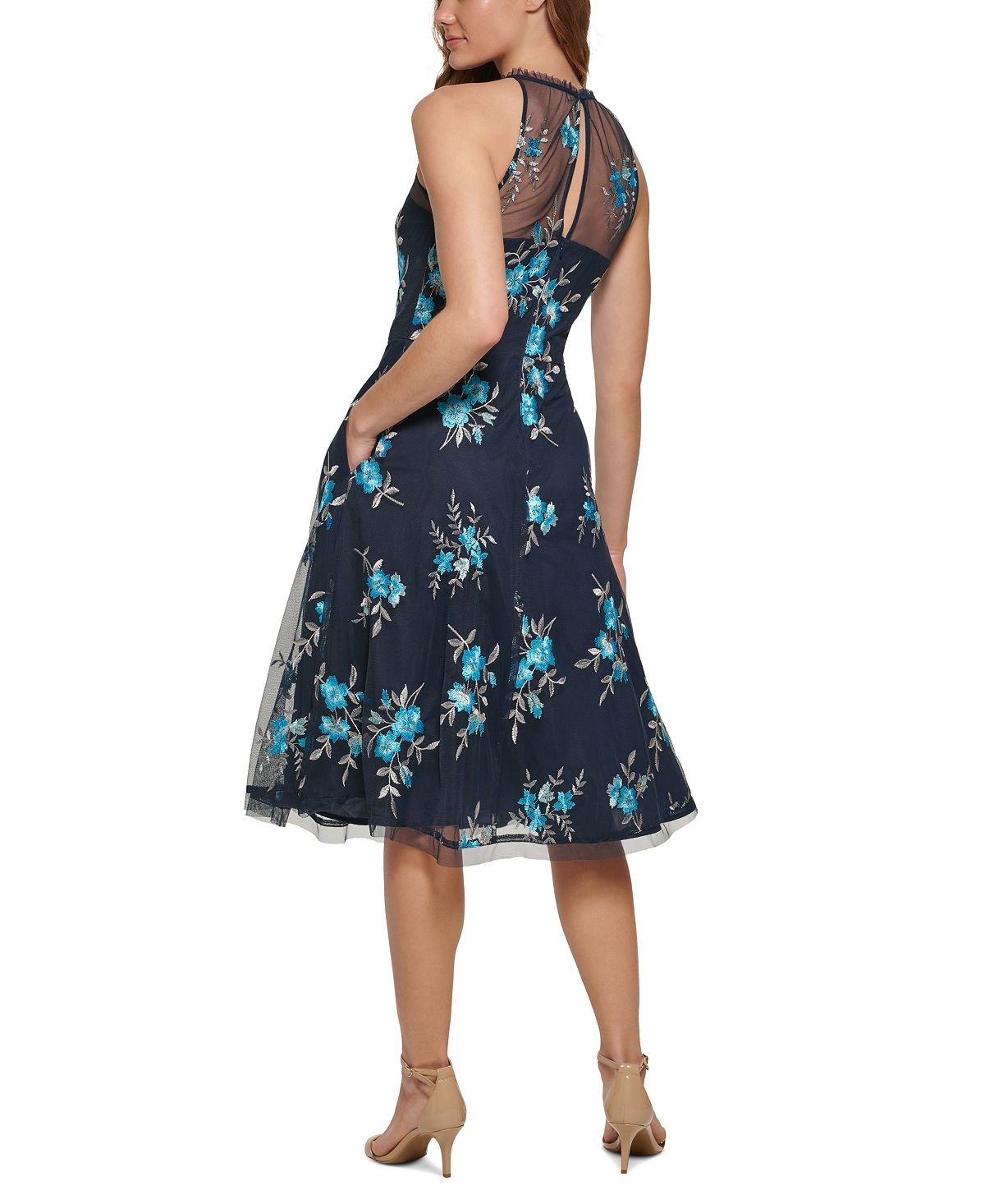 Vestido feminino estilo halter com bordado floral Vince Camuto, verde, tamanho 6