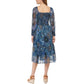 Vestido midi smocked com estampa floral Vince Camuto feminino, azul, tamanho 14