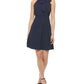 Vestido feminino Vince Camuto com decote em arco e ajuste evasê, azul, tamanho extrapequeno