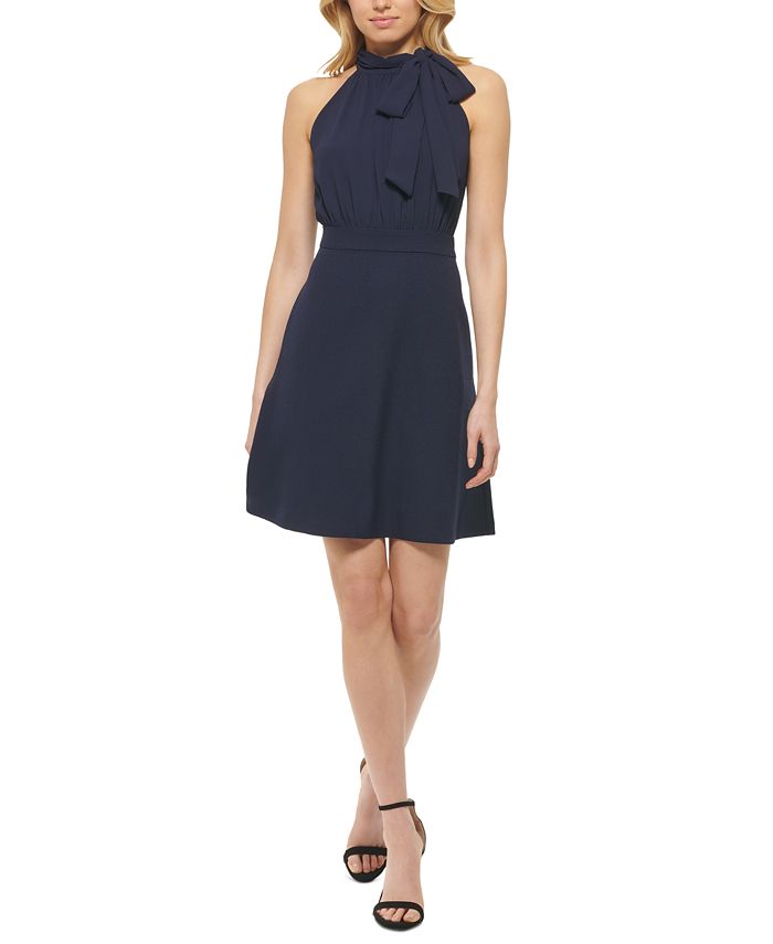 Vestido feminino Vince Camuto com decote em arco e ajuste evasê, azul, tamanho extrapequeno