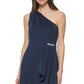 Vestido feminino Jessica Howard com babados, comprimento alto e baixo, azul, tamanho 12, pequeno