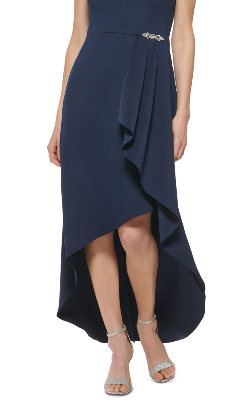 Vestido feminino Jessica Howard com babados, comprimento alto e baixo, azul, tamanho 10, pequeno