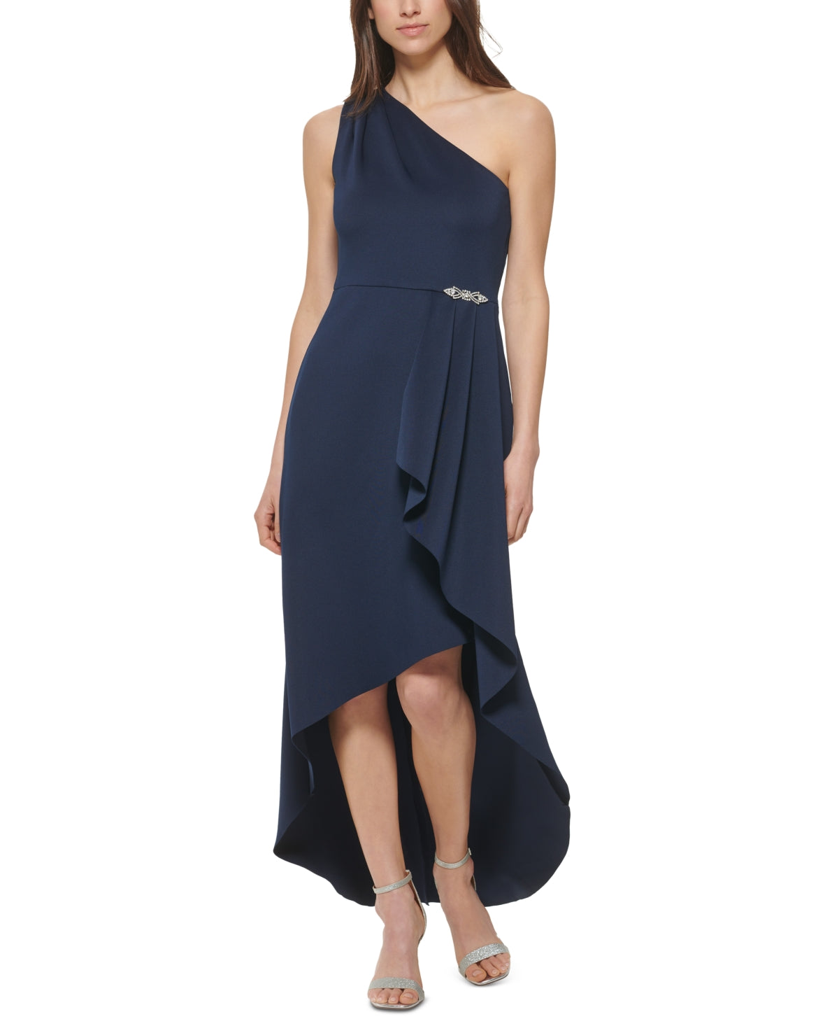Vestido feminino Jessica Howard com babados, comprimento alto e baixo, azul, tamanho 10, pequeno