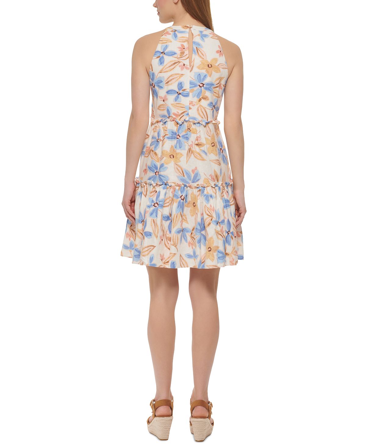 Vestido feminino Vince Camuto com estampa floral e camadas, azul, tamanho 12