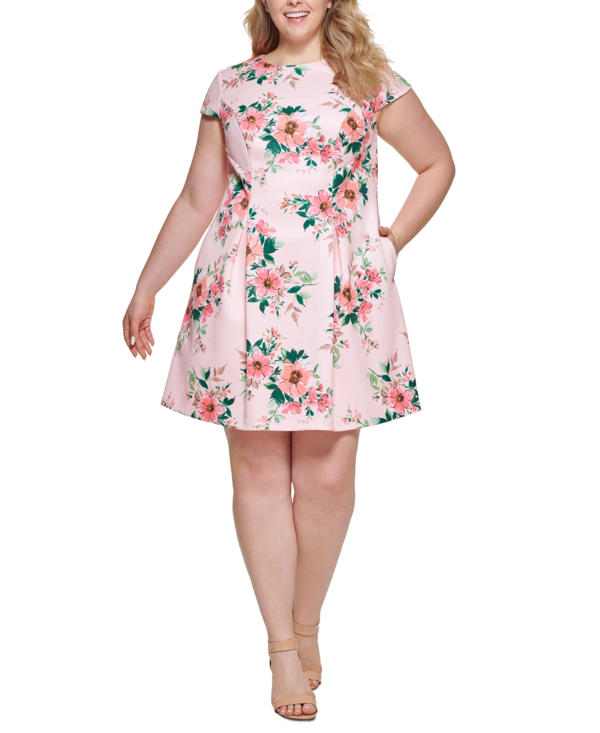 Vestido curto plissado com estampa floral Jessica Howard feminino rosa tamanho 16W