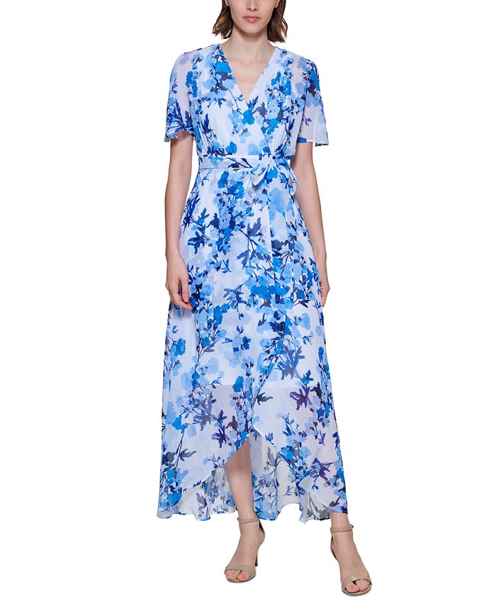 Vestido de chiffon com amarração na cintura feminino Jessica Howard, azul, tamanho 14