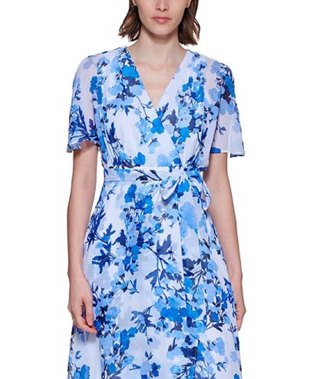 Vestido de chiffon com amarração na cintura feminino Jessica Howard, azul, tamanho 14