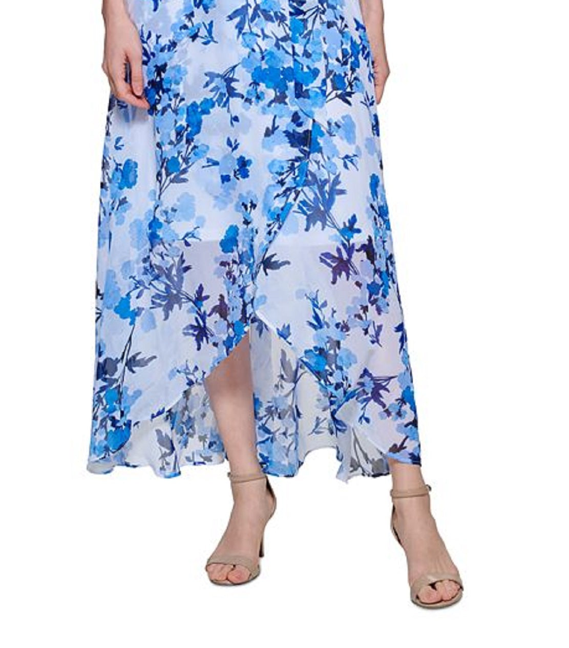 Vestido de chiffon com amarração na cintura feminino Jessica Howard, azul, tamanho 14