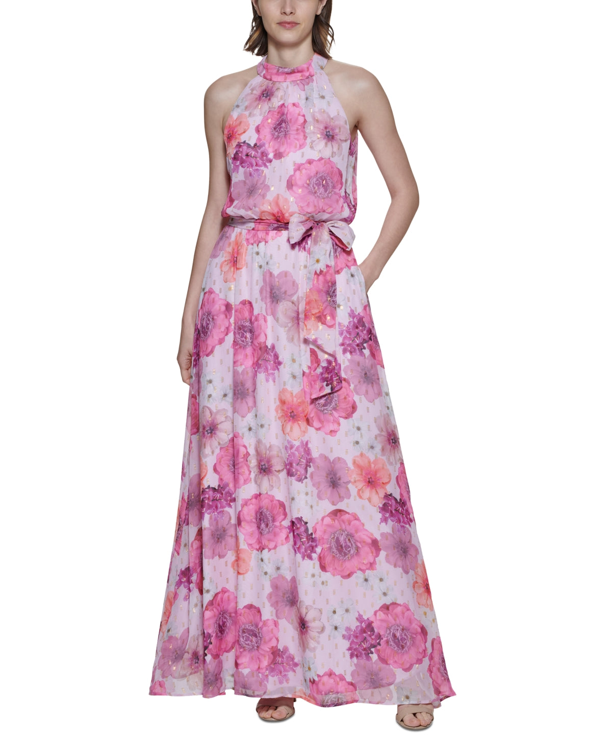 Vestido longo com estampa floral Jessica Howard feminino, rosa, tamanho pequeno