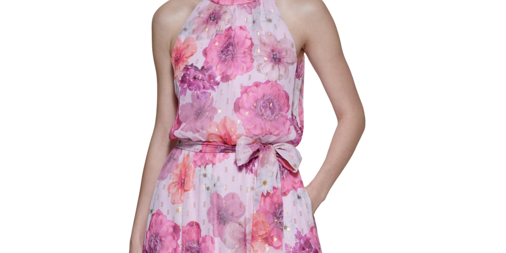 Vestido longo com estampa floral Jessica Howard feminino, rosa, tamanho pequeno