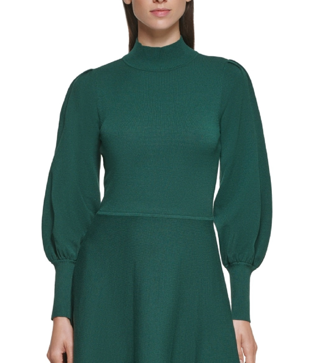 Vestido feminino Vince Camuto com decote falso e manga bufante, verde, tamanho extragrande