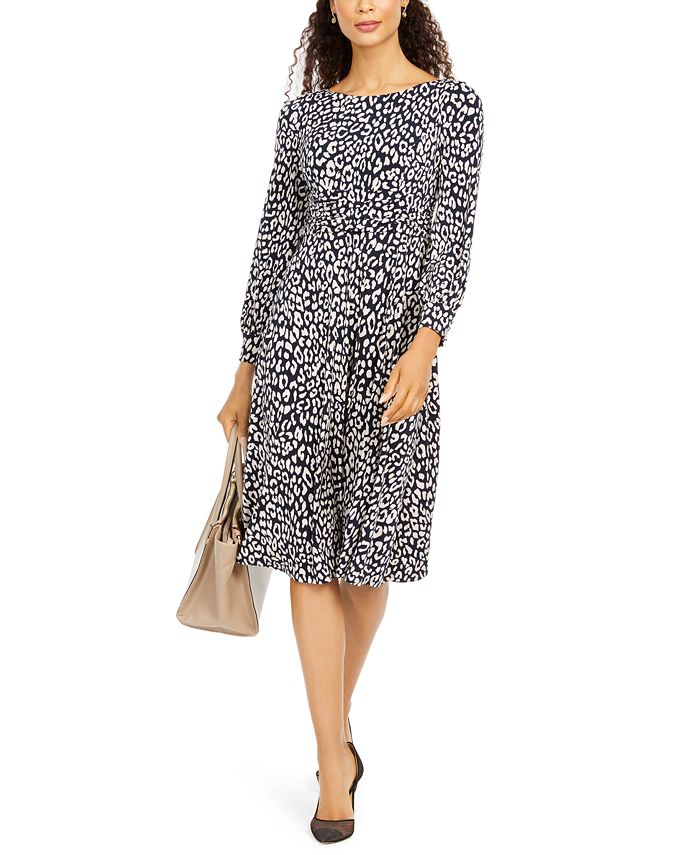 Vestido feminino Jessica Howard com estampa animal evasê, azul, tamanho 8, pequeno