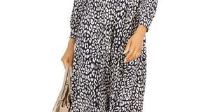 Vestido feminino Jessica Howard com estampa animal evasê, azul, tamanho 8, pequeno