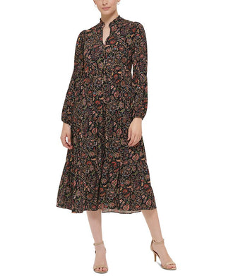 Vestido midi com estampa paisley e decote dividido Jessica Howard feminino, preto, tamanho 8, pequeno