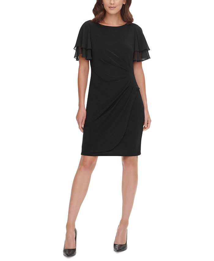 Vestido tubinho com manga de chiffon feminino Jessica Howard, preto, tamanho 6, pequeno