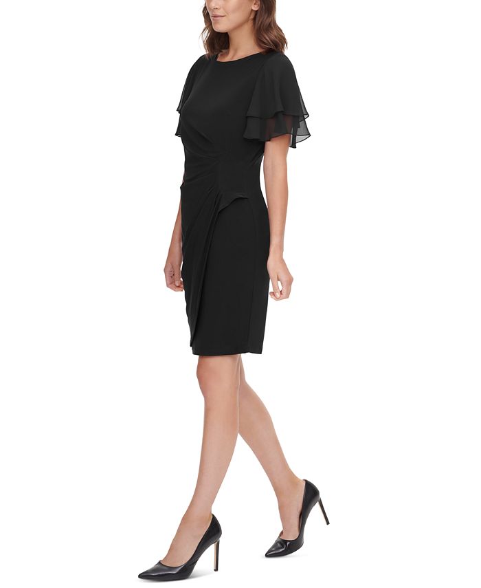 Vestido tubinho com manga de chiffon feminino Jessica Howard, preto, tamanho 6, pequeno
