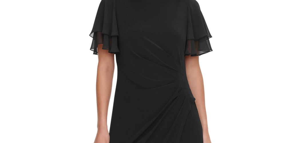 Vestido tubinho com manga de chiffon feminino Jessica Howard, preto, tamanho 6, pequeno