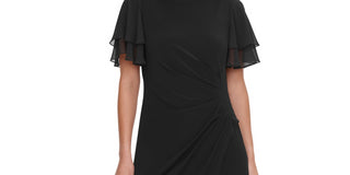 Vestido tubinho com manga de chiffon feminino Jessica Howard, preto, tamanho 6, pequeno