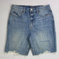 Bermuda jeans feminina Lucky Brand com bainha destruída e corte reto, azul, tamanho 27