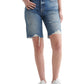 Bermuda jeans feminina Lucky Brand com bainha destruída e corte reto, azul, tamanho 27