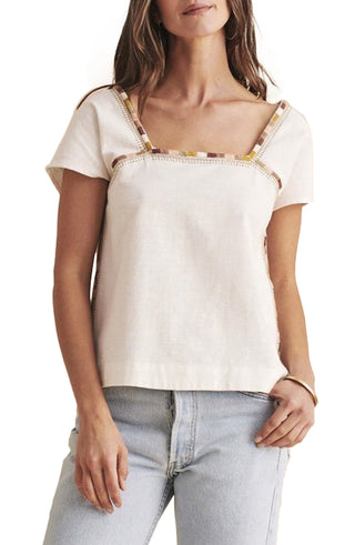 Blusa bordada feminina Faherty, branca, tamanho XS