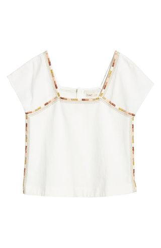 Blusa bordada feminina Faherty, branca, tamanho XS