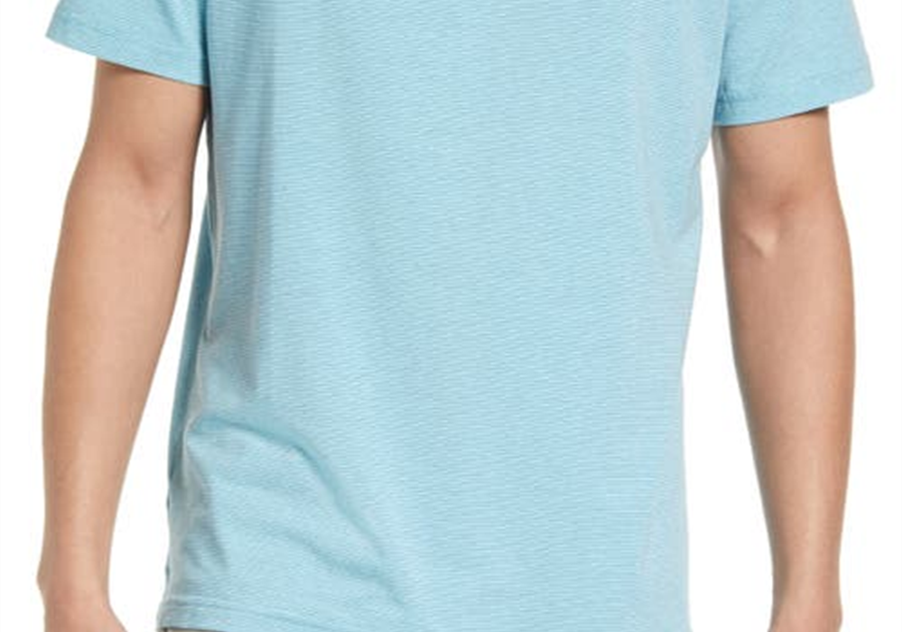 Camisa polo masculina Peter Millar Crest Isle Stripe de manga curta em azul-ilha, tamanho pequeno