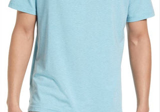 Camisa polo masculina Peter Millar Crest Isle Stripe de manga curta em azul-ilha, tamanho pequeno