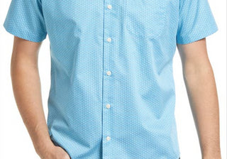 Camisa de algodão com estampa de manga curta e botões Peter Millar Marshall em azul opala, tamanho médio