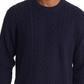 Suéter masculino Peter Millar Ridge Cable de lã azul marinho - tamanho grande