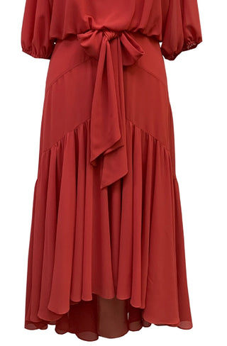 Vestido midi de chiffon alto e baixo da Taylor Women's, marrom, tamanho 6