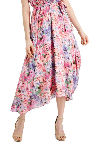 Vestido evasê de chiffon com estampa floral e babados Taylor feminino, rosa, tamanho 4