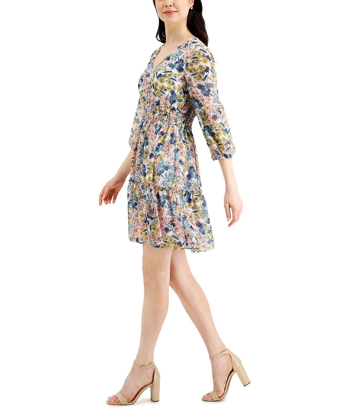 Vestido evasê de chiffon com estampa floral e babados Taylor feminino, tamanho 6, branco