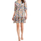 Vestido feminino Taylor com estampa floral e cintura franzida, corte A, branco, tamanho 4, pequeno