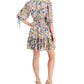 Vestido feminino Taylor com estampa floral e cintura franzida, corte A, branco, tamanho 4, pequeno