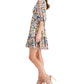Vestido feminino Taylor com estampa floral e cintura franzida, corte A, branco, tamanho 4, pequeno