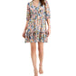 Vestido feminino Taylor com estampa floral e cintura franzida, corte A, branco, tamanho 6, pequeno