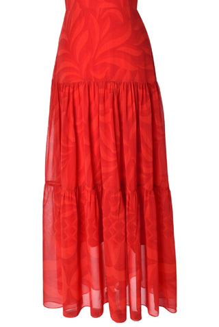 Vestido longo estampado Taylor feminino, um ombro, vermelho, tamanho 6
