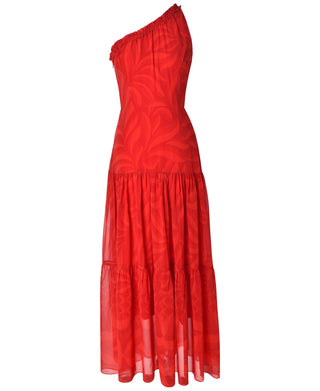 Vestido longo estampado Taylor feminino, um ombro, vermelho, tamanho 6