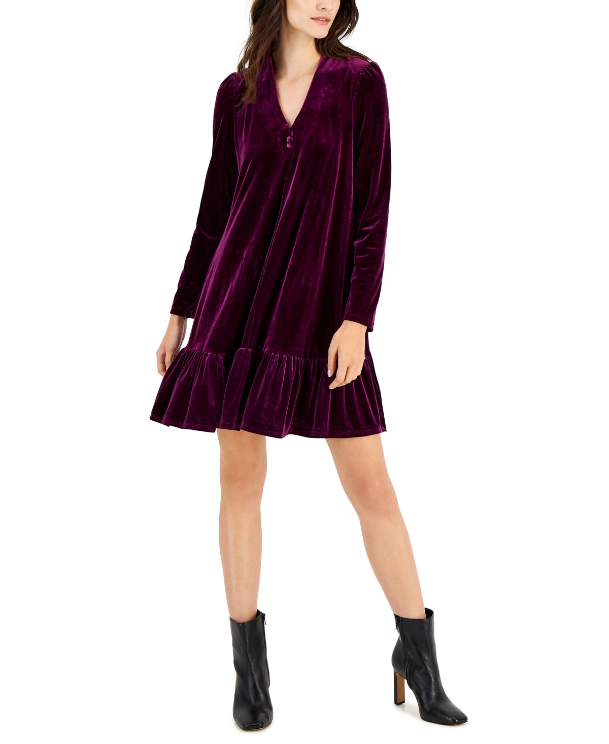 Vestido curto de veludo Taylor feminino, tamanho 8, vermelho, justo e evasê