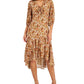 Vestido midi transparente com estampa floral Taylor feminino, marrom, tamanho 4, pequeno