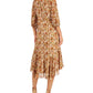 Vestido midi transparente com estampa floral Taylor feminino, marrom, tamanho 4, pequeno